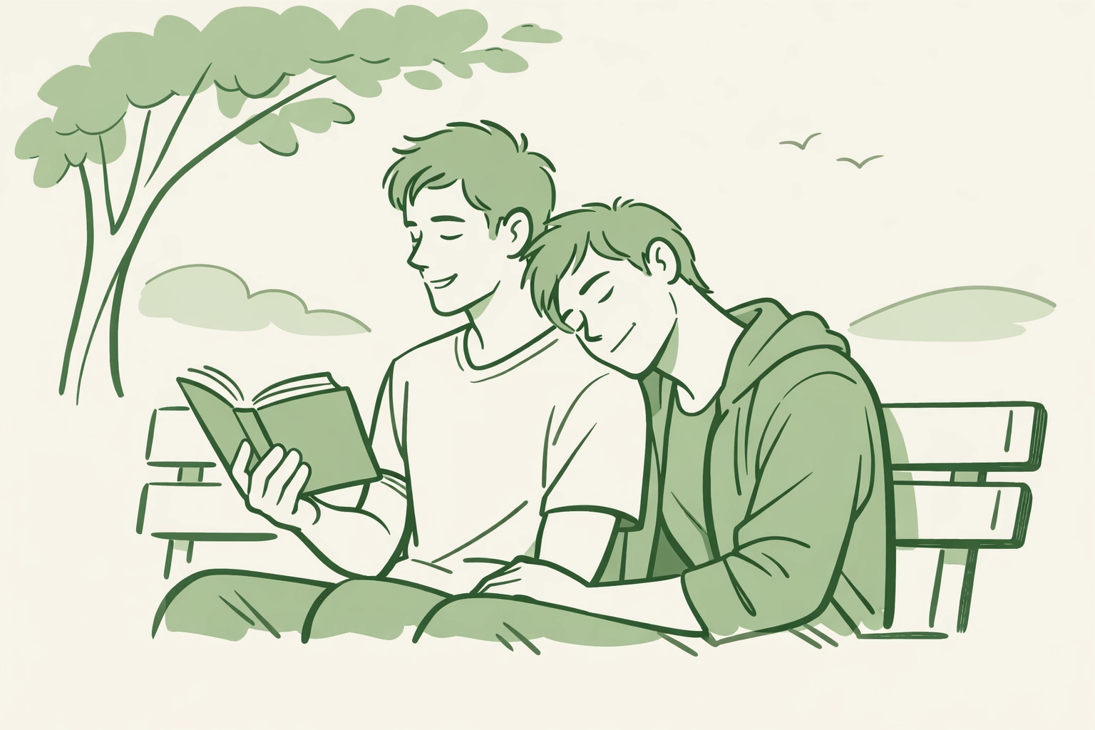 An MM couple reading together, capturing the emotional depth of gay fiction and the LGBTQ+ book community.