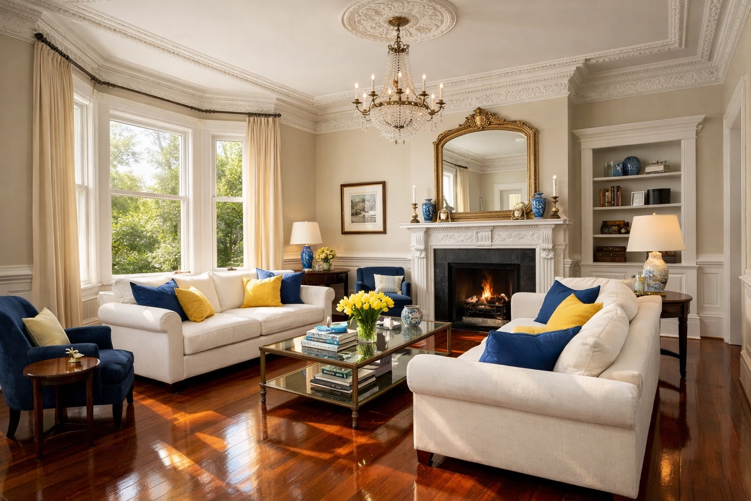 Spotless Victorian living room in West Cambridge highlighting professional move-out cleaning Cambridge results.
