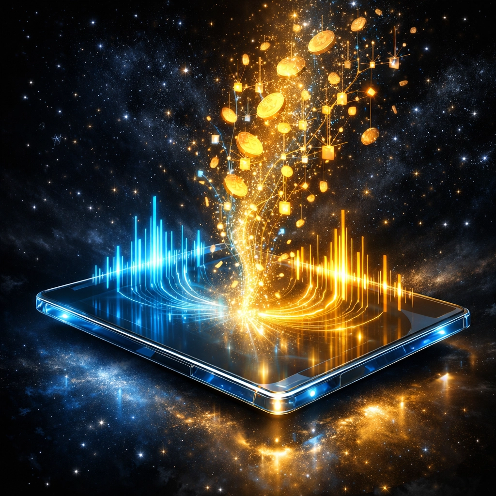 Futuristic digital interface illustrating AI-powered voice commands for seamless Web3 and cryptocurrency transactions.