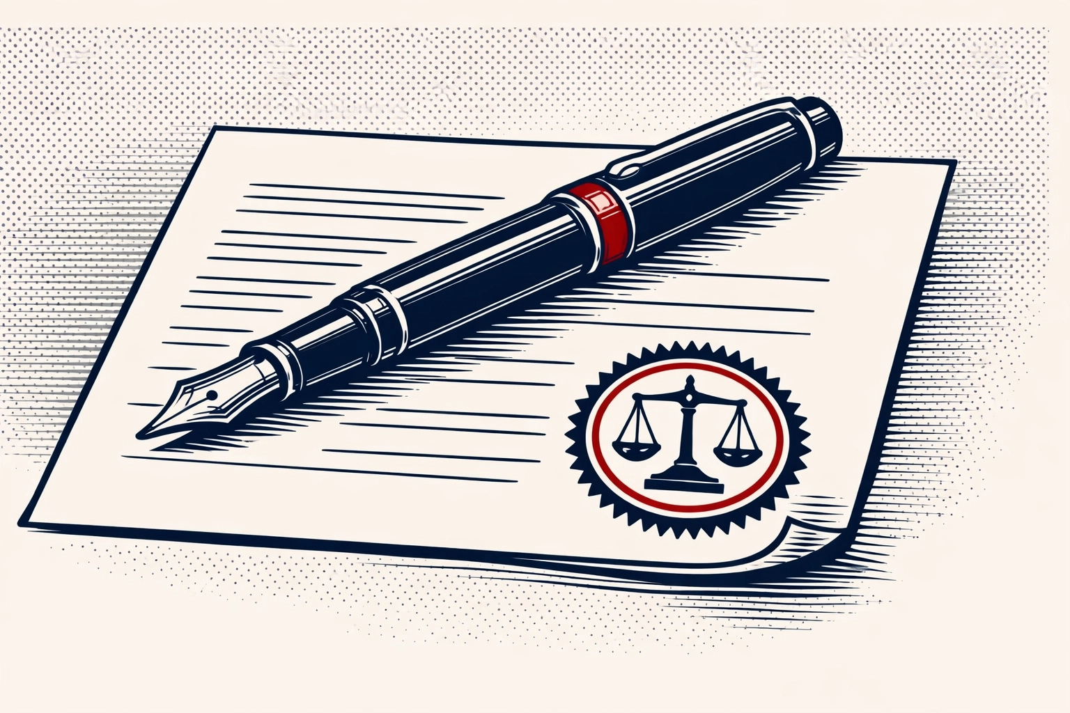 Illustration of a fountain pen on a legal document representing Indiana's foster care protection law.