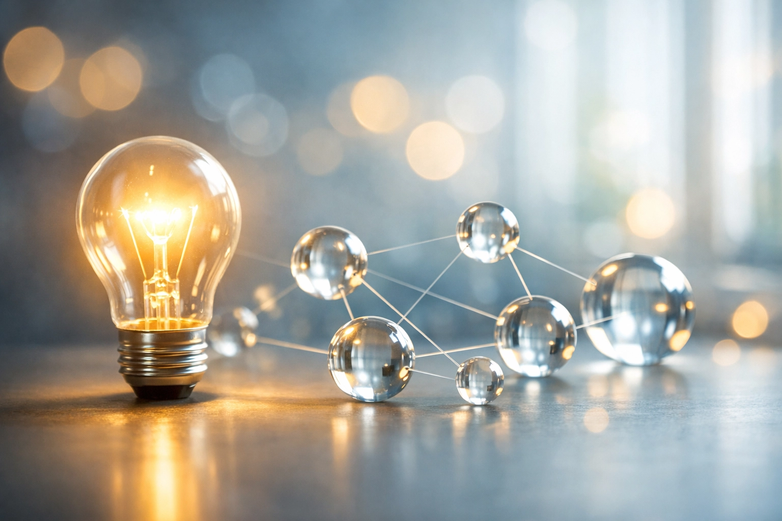 Intangible business assets represented by lightbulb and connected networks