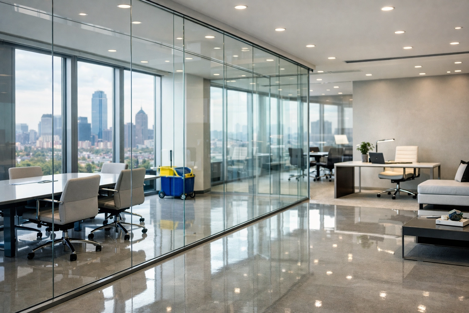 Commercial post-construction cleaning in Massachusetts for a modern Boston office space.