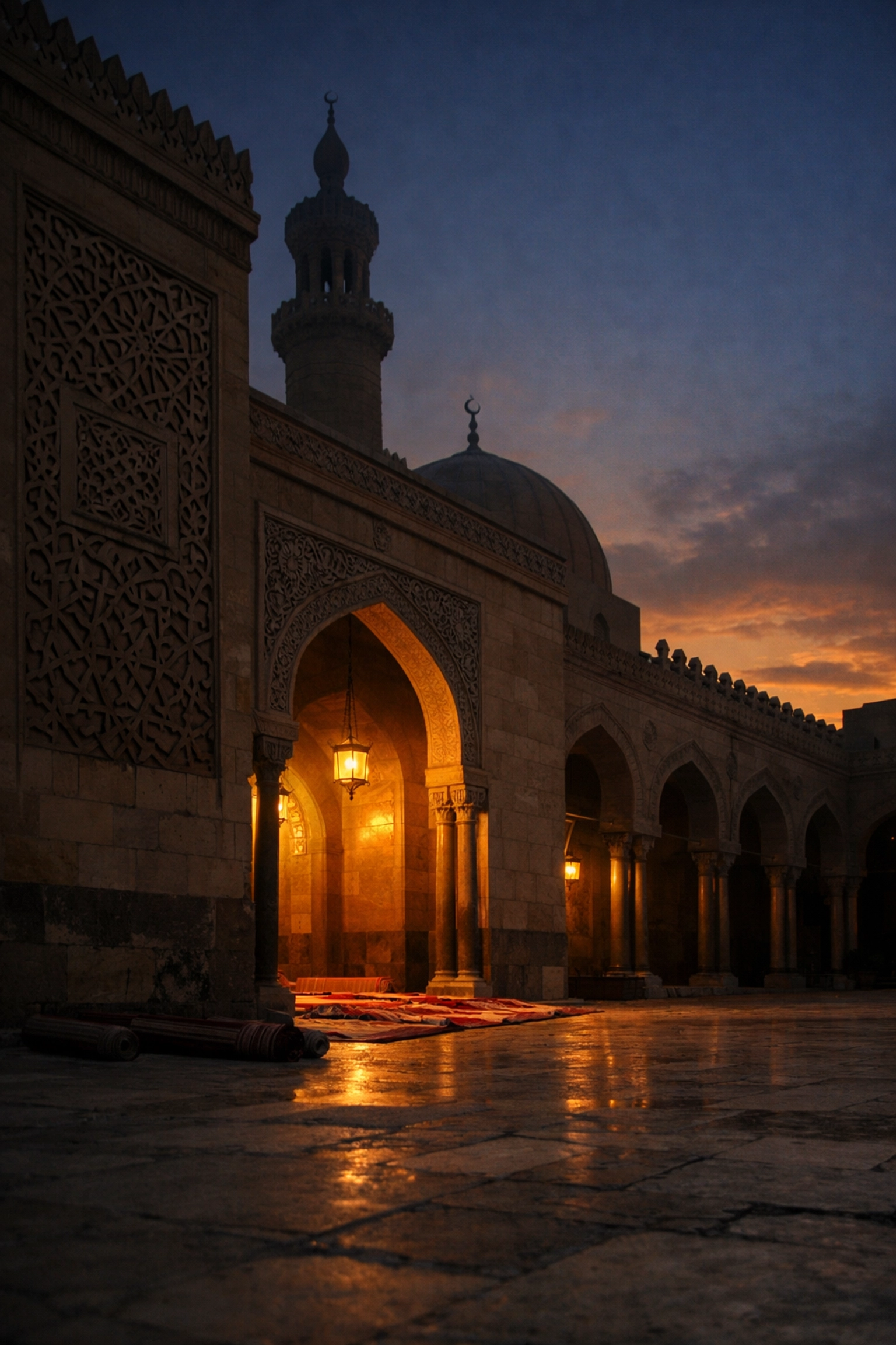 Peaceful mosque with Islamic architecture at dusk in Pakistan