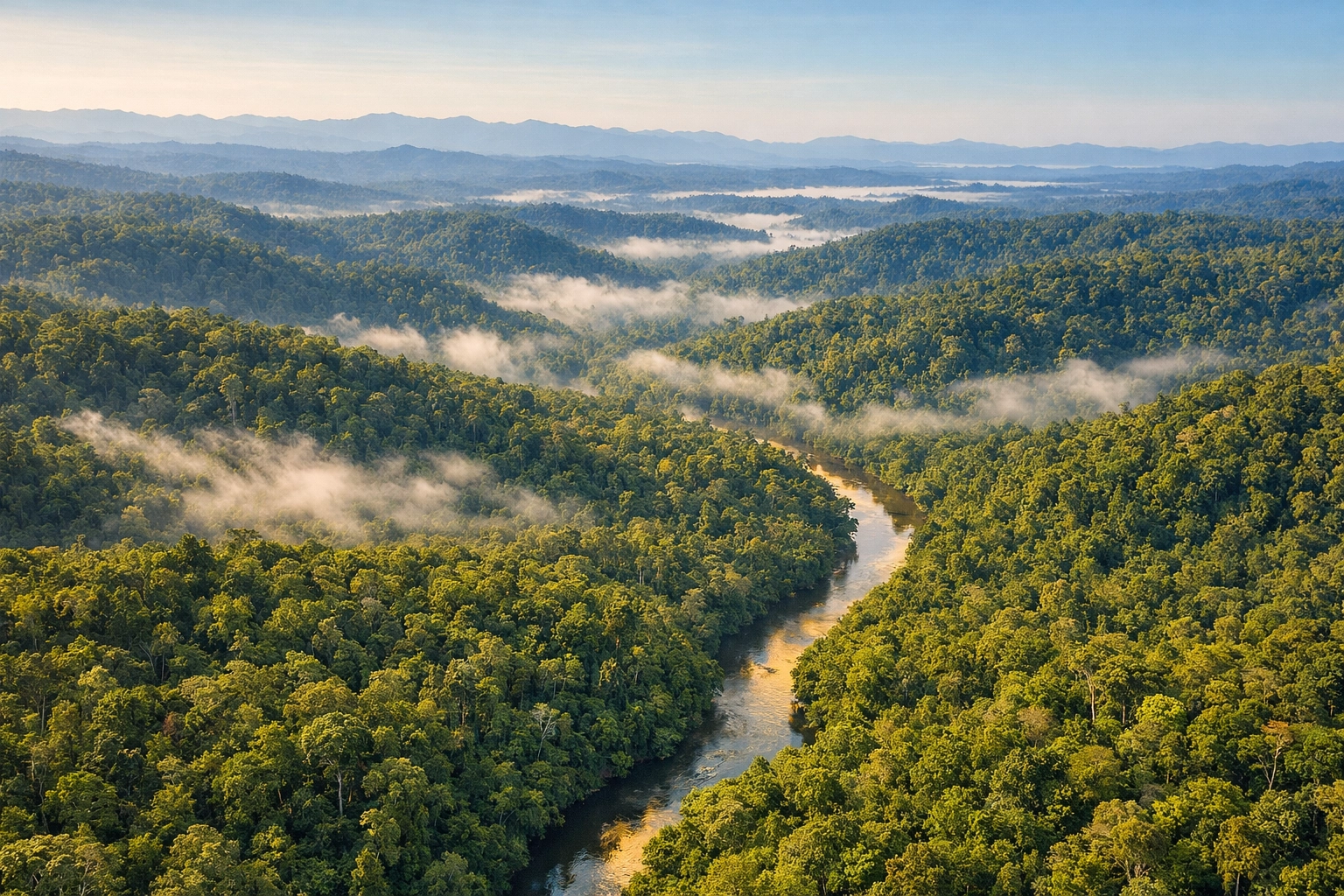 Aerial view of Leuser Ecosystem rainforest habitat for endangered tigers and elephants