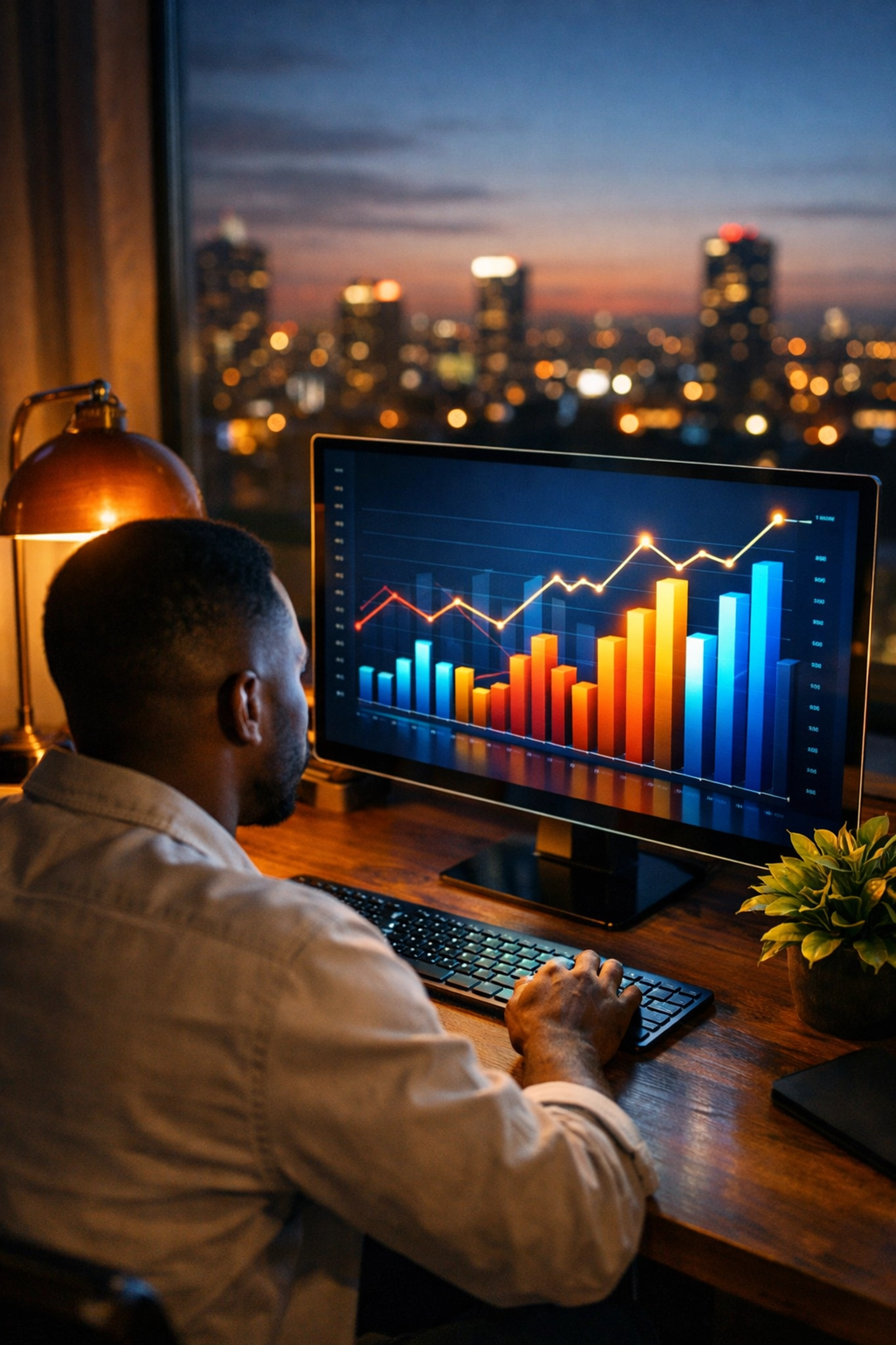 Marketing professional analyzing ad spend forecasts and 2026 PPC performance trends on a computer.