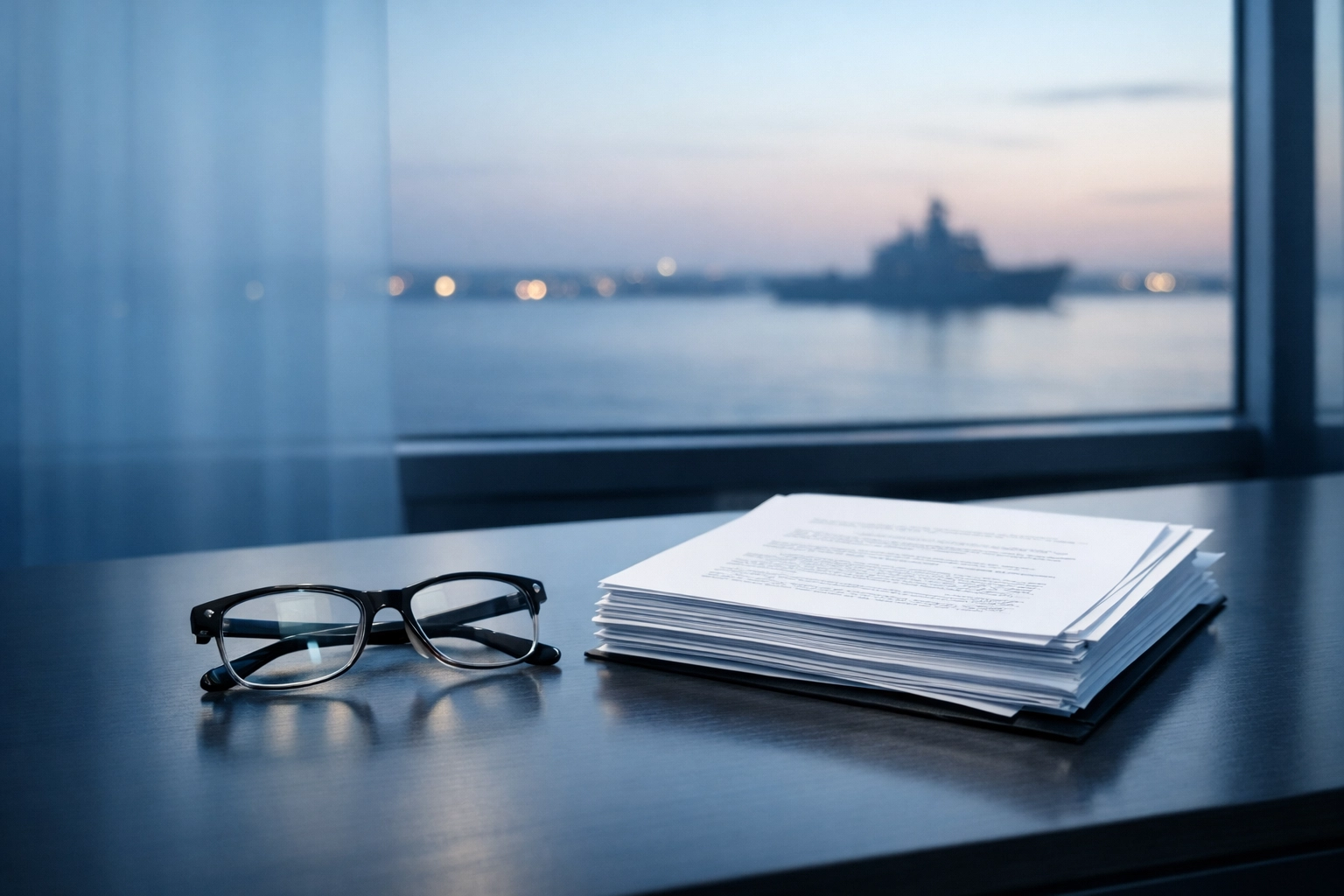 Professional office desk overlooking Hampton Roads, illustrating local expertise in military family law and divorce.