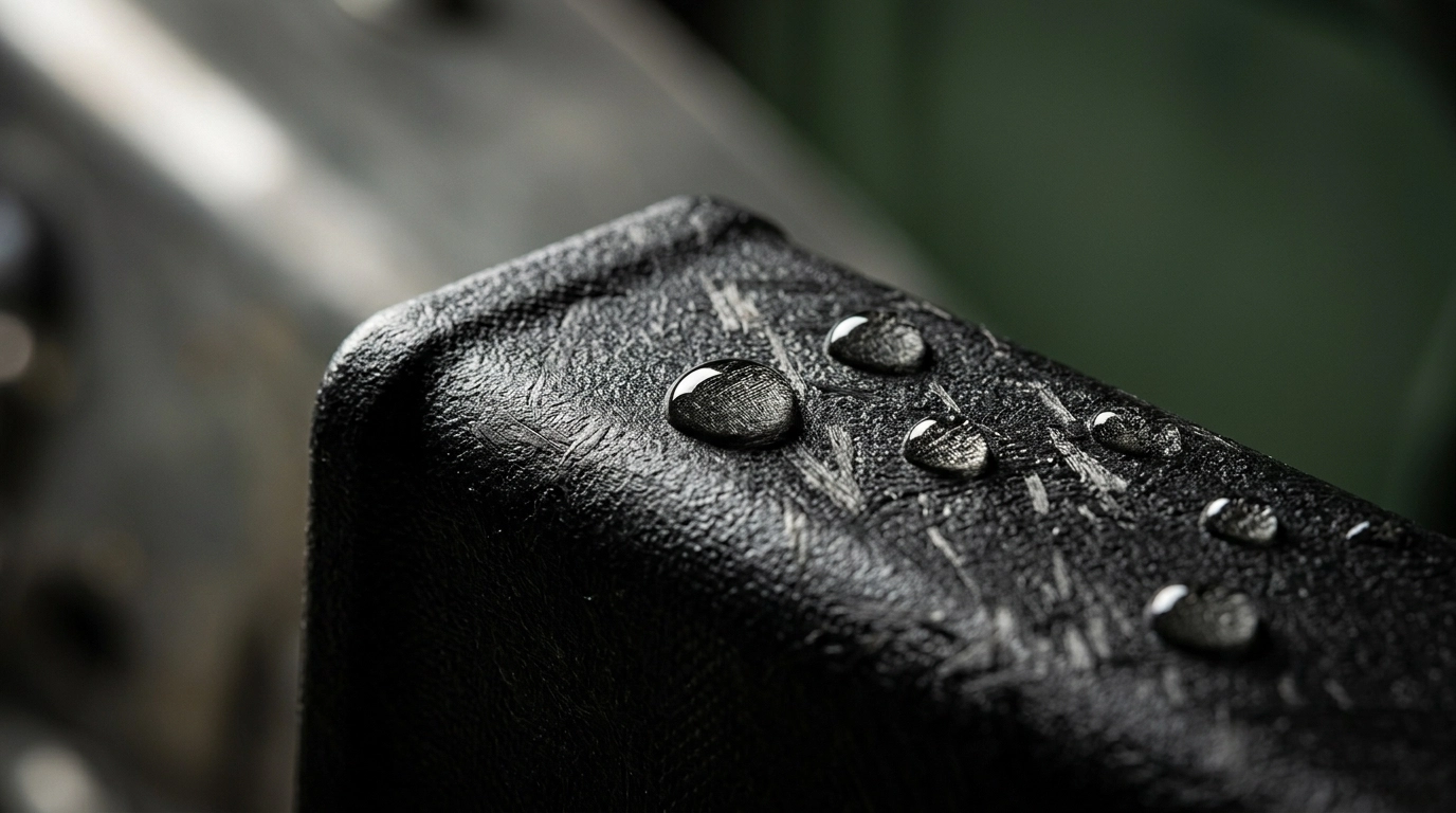 Extreme close-up of the high-strength fiber-filled polymer material showing its rugged, textured finish and resistance to elements.