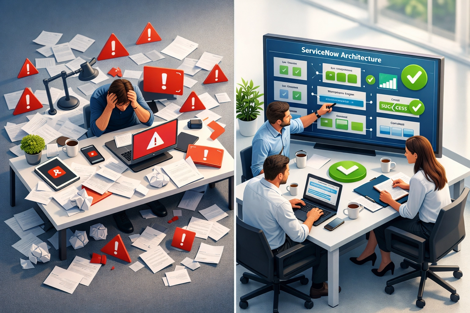 ServiceNow consulting services team collaborating on implementation versus DIY approach