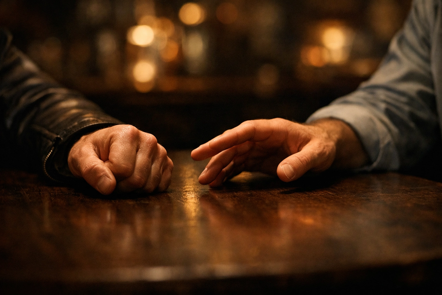 Close-up of two men's hands nearly touching showing tension in enemies to lovers gay romance