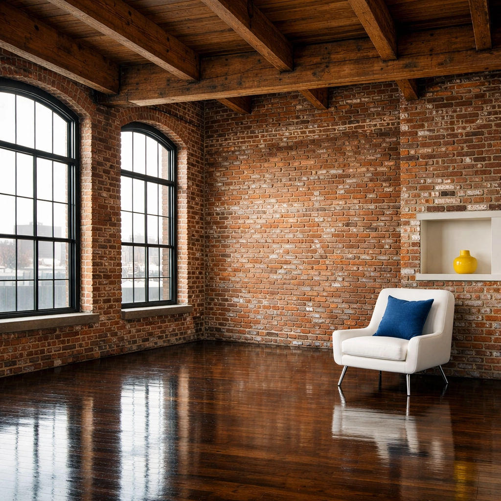 Clean and empty Lowell MA mill loft showcasing professional move-in/move-out cleaning results.