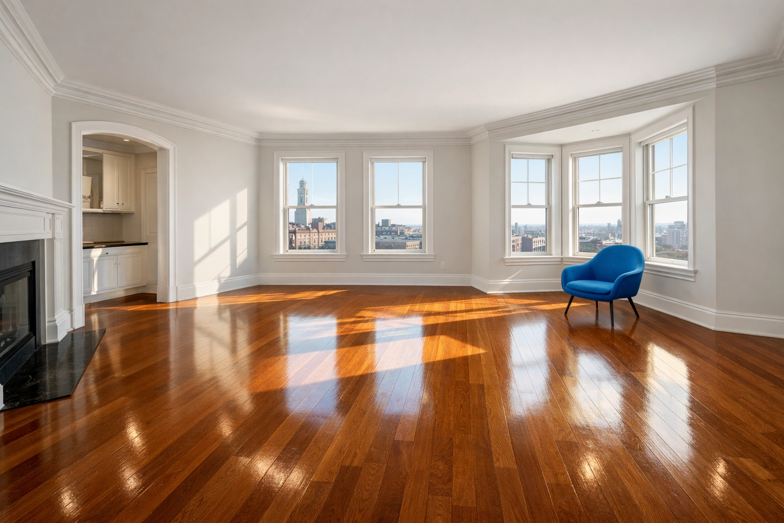 Sunny Worcester apartment with clean hardwood floors ready for a landlord's final move-out walkthrough.