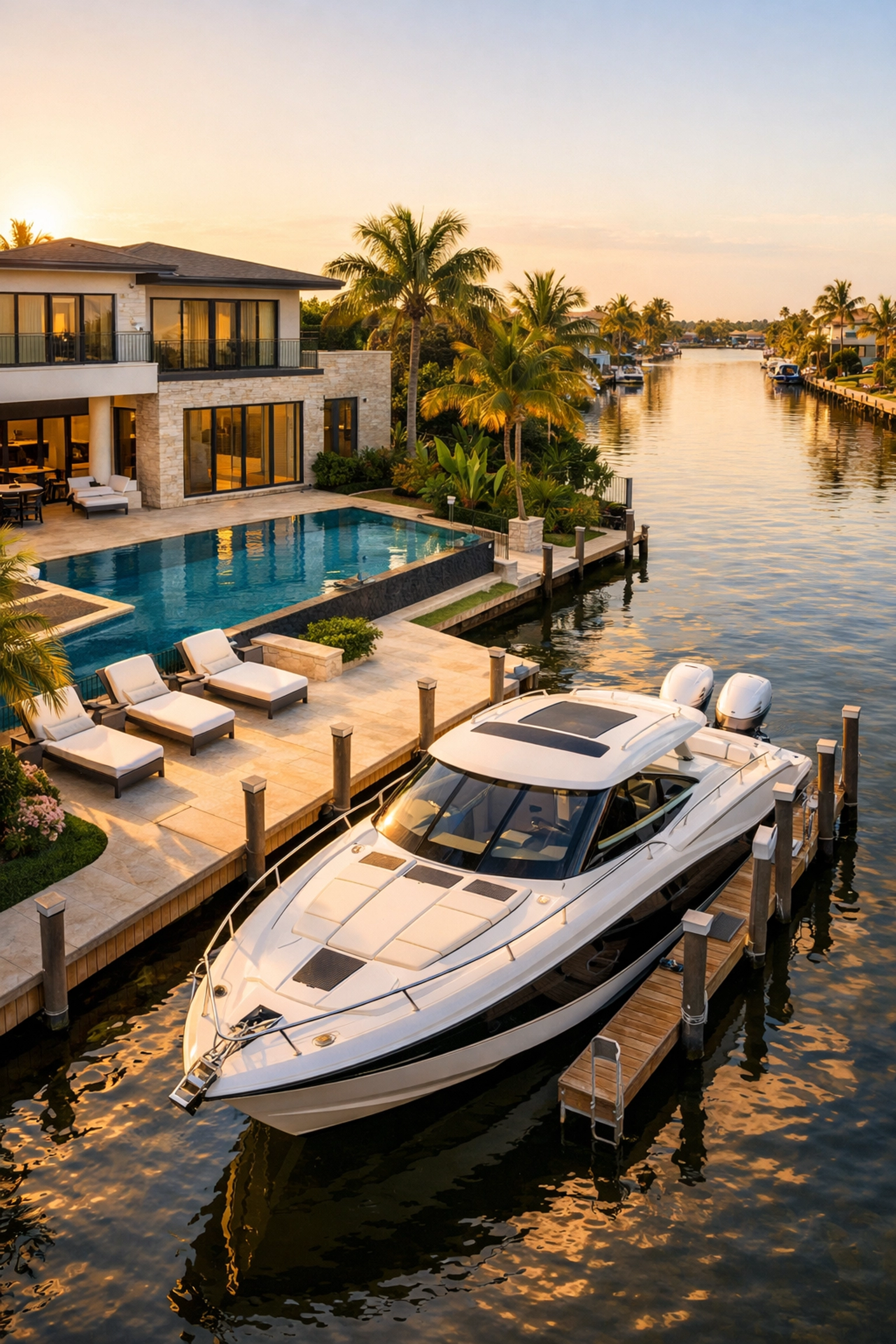 Luxury Cape Coral canal-front home with a private boat dock and infinity pool in SWFL.
