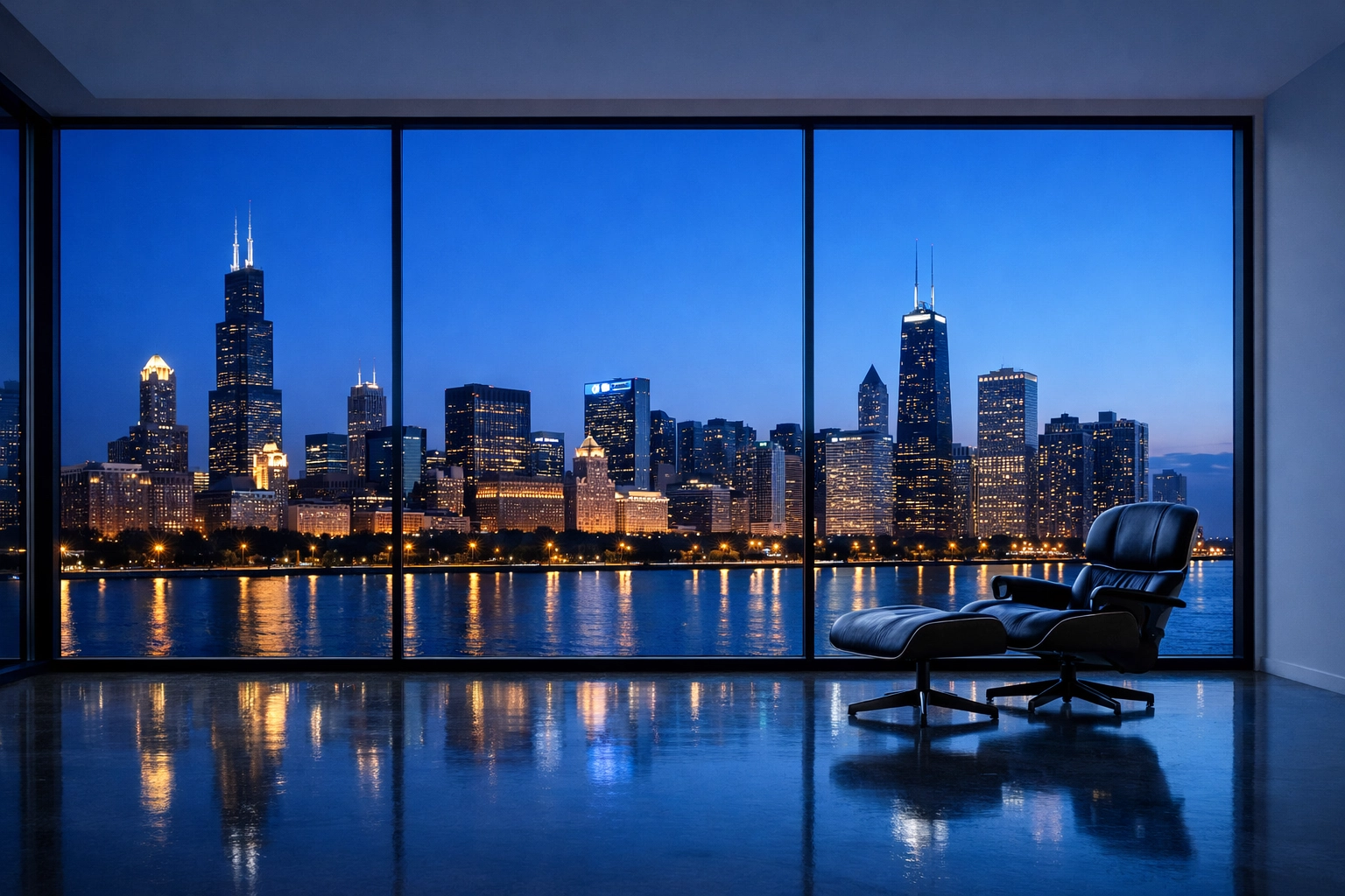 Pristine Chicago apartment with city views, highlighting professional turnover services for Midwest portfolios.