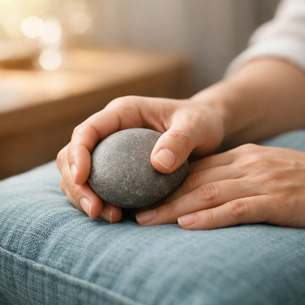 Grounding stones for neurodivergent adult focus and calming internal restlessness in therapy.