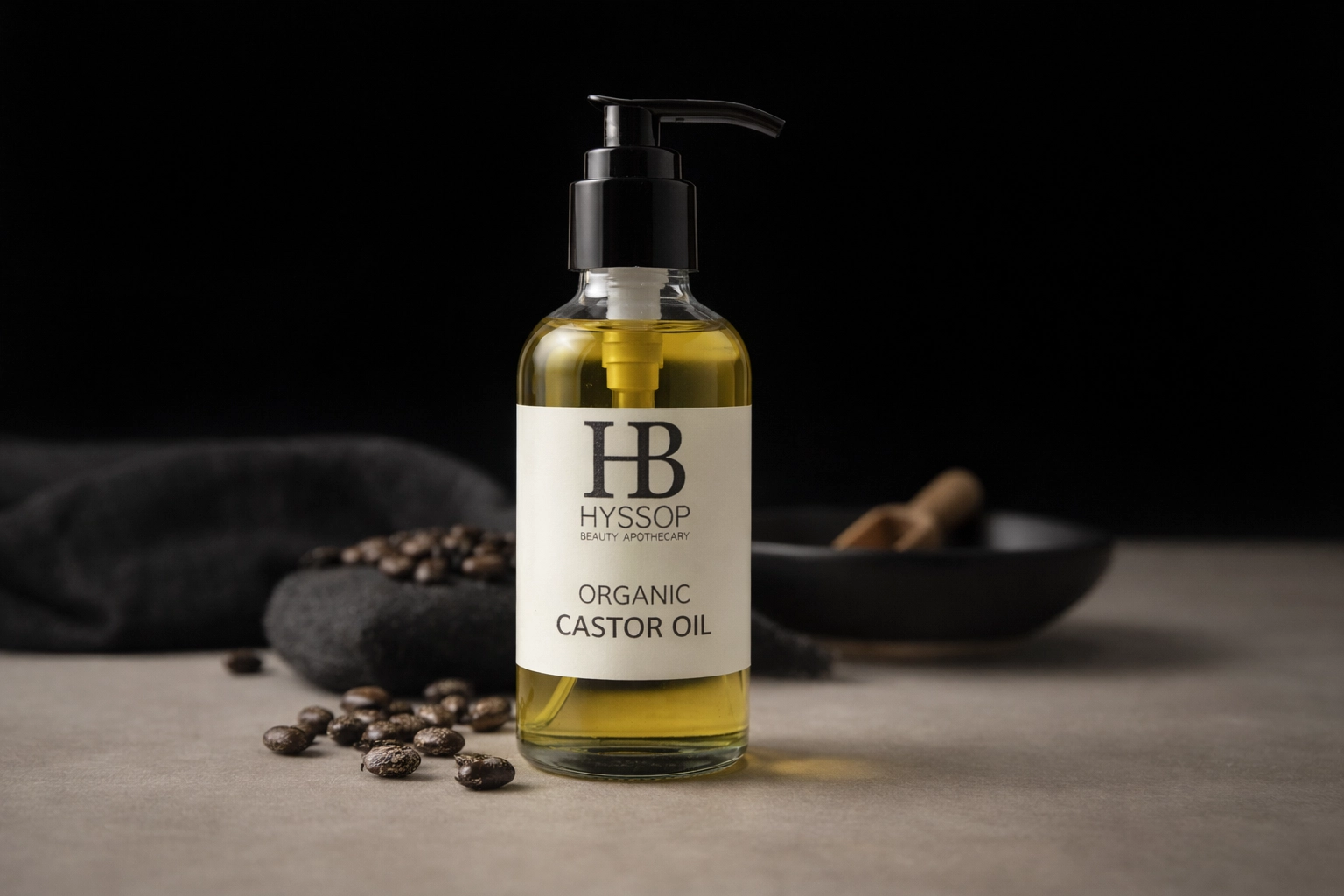 Hyssop Beauty Apothecary Organic Castor Oil in a glass bottle