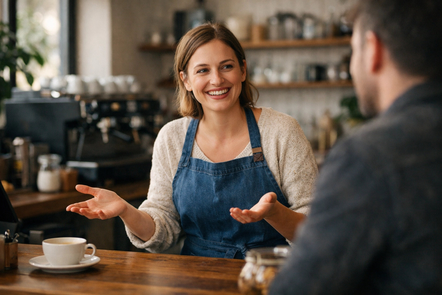 Majitelka kavárny osobně žádá spokojeného zákazníka o recenzi na Google