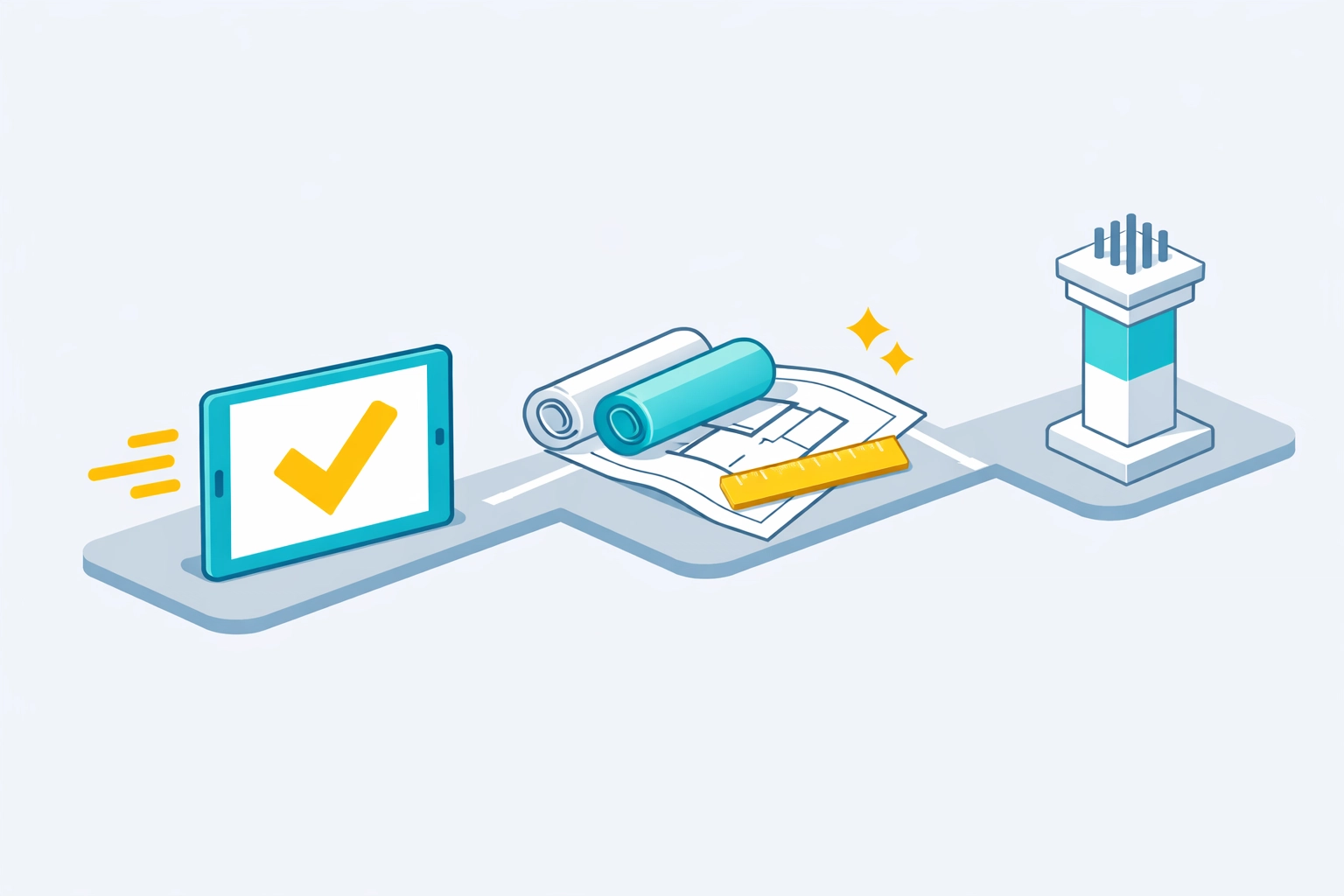 Streamlined workflow for a private provider inspection florida showing a tablet and structural plans.