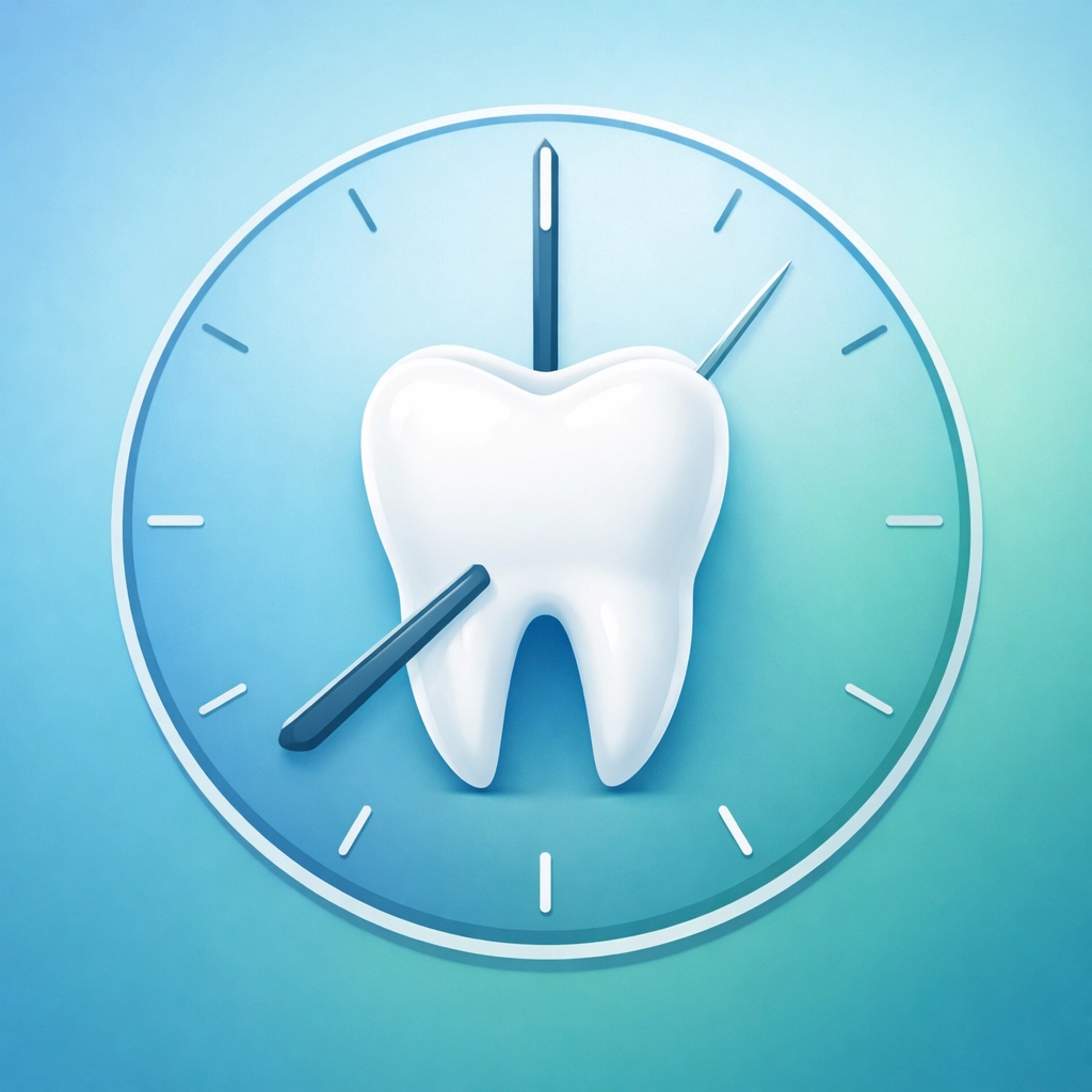 Minimalist clock and tooth icon representing time-sensitive walk-in dental care in Markham.