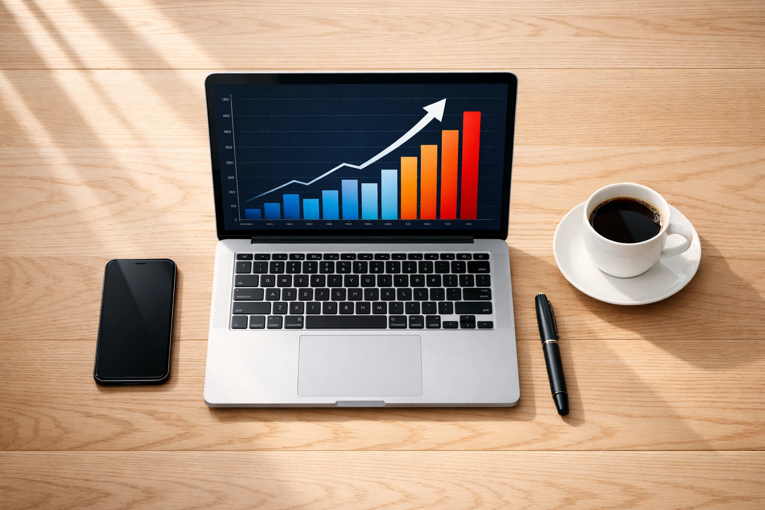 Laptop showing ROI growth charts after hiring a professional ServiceNow implementation partner.