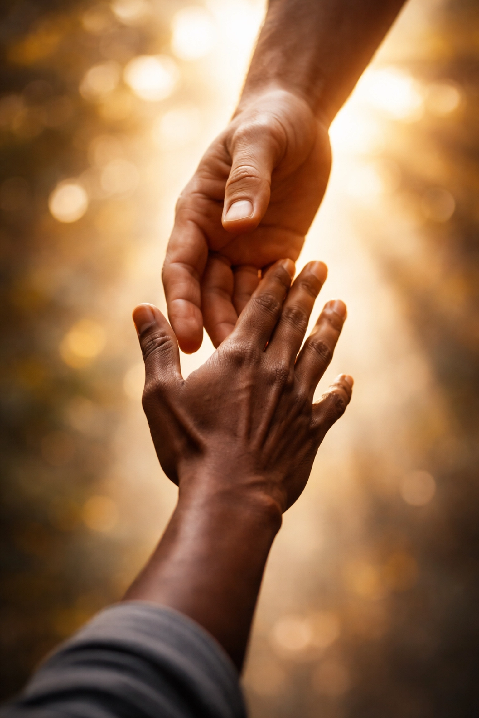Diverse hands reaching in support, reflecting hope, faith, and the arrival of much-needed help during discouragement.