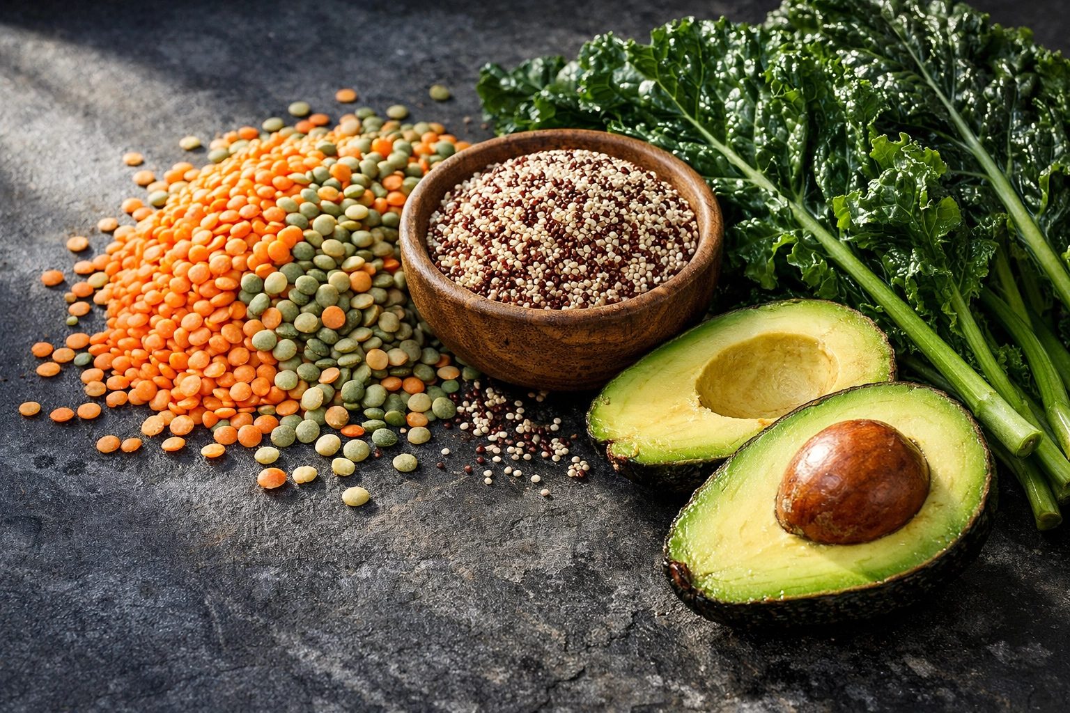 Nutrient-dense PCOS superfoods like lentils, quinoa, and kale to support hormonal balance and insulin health.