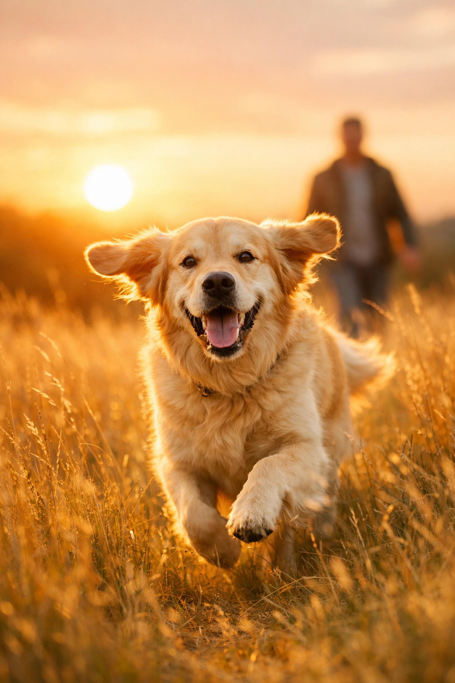 Golden Retriever running with healthy joints through an Oregon field, reflecting the NextGen Goldens promise.