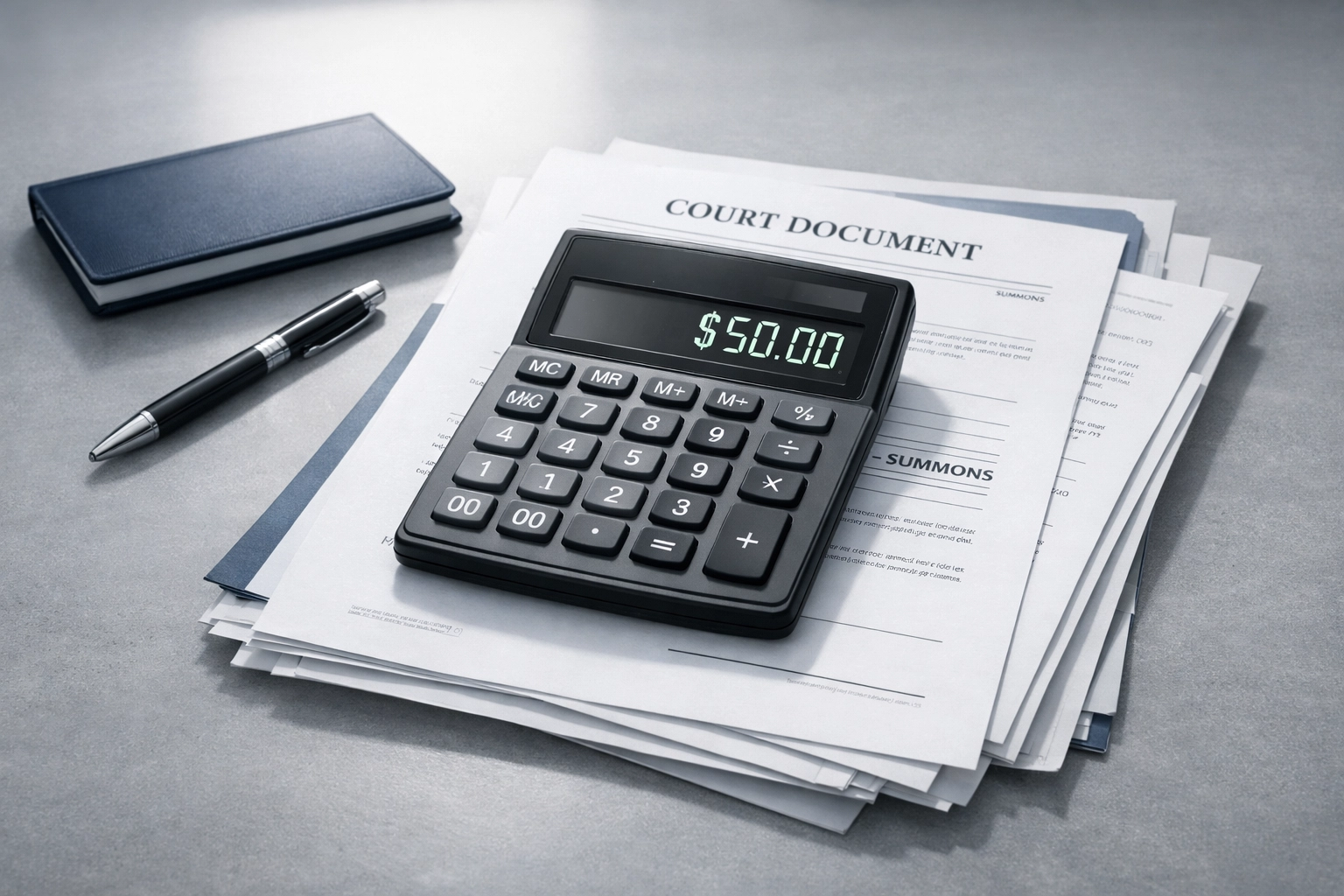 Maryland eviction filing fee calculator showing $50 cost on court documents