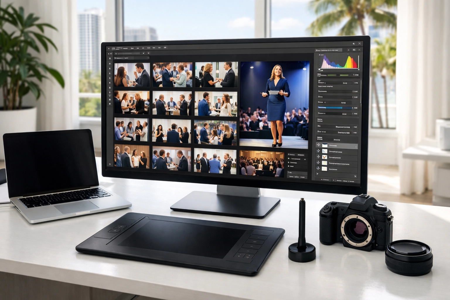 Professional photo editing workspace for high-quality Miami event photography deliverables.