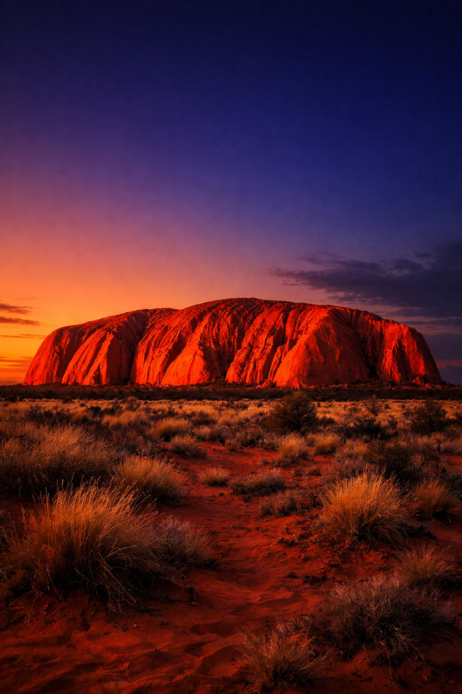 Uluru at sunset in Australia, glowing orange, a top photography location for natural light.