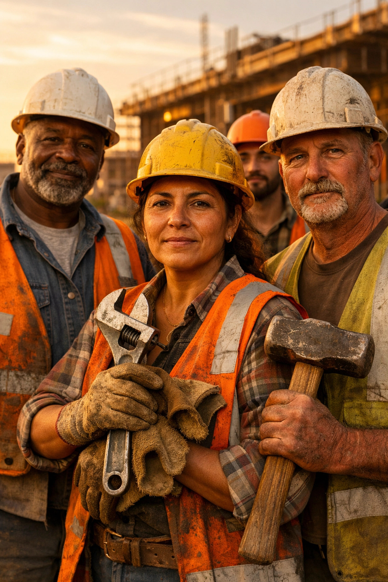 Construction workers in safety gear at Mumbai Metro building site showing worker dignity