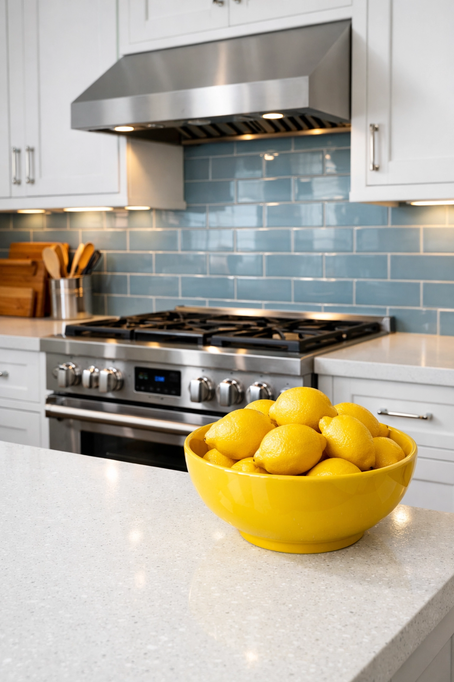 Spotless modern kitchen with white cabinets and quartz counters after move-in/move-out cleaning Lowell.