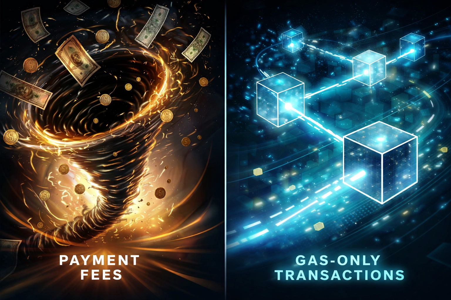 Visual comparison highlighting cost savings of Larecoin gas-only crypto payments over traditional fee structures.