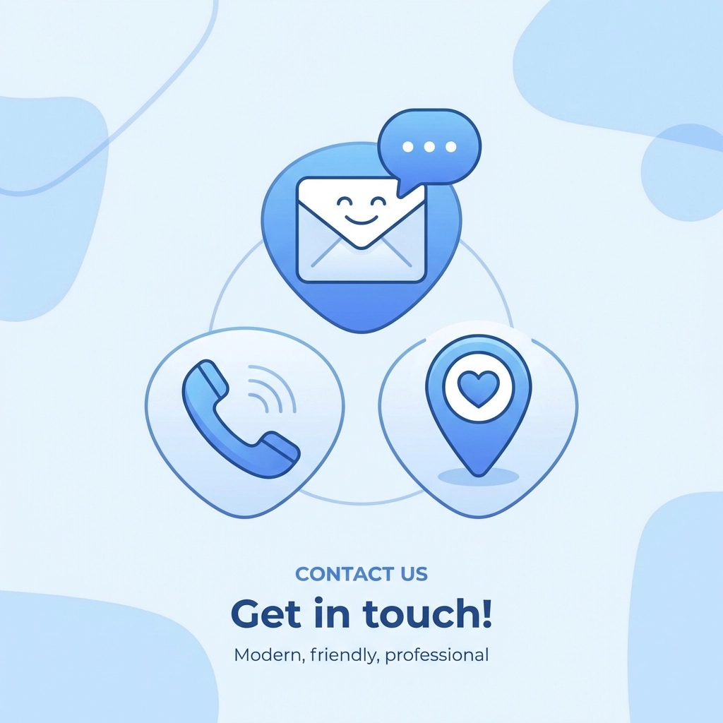 Illustration featuring communication icons for contact options, emphasizing visible and accessible website contact information