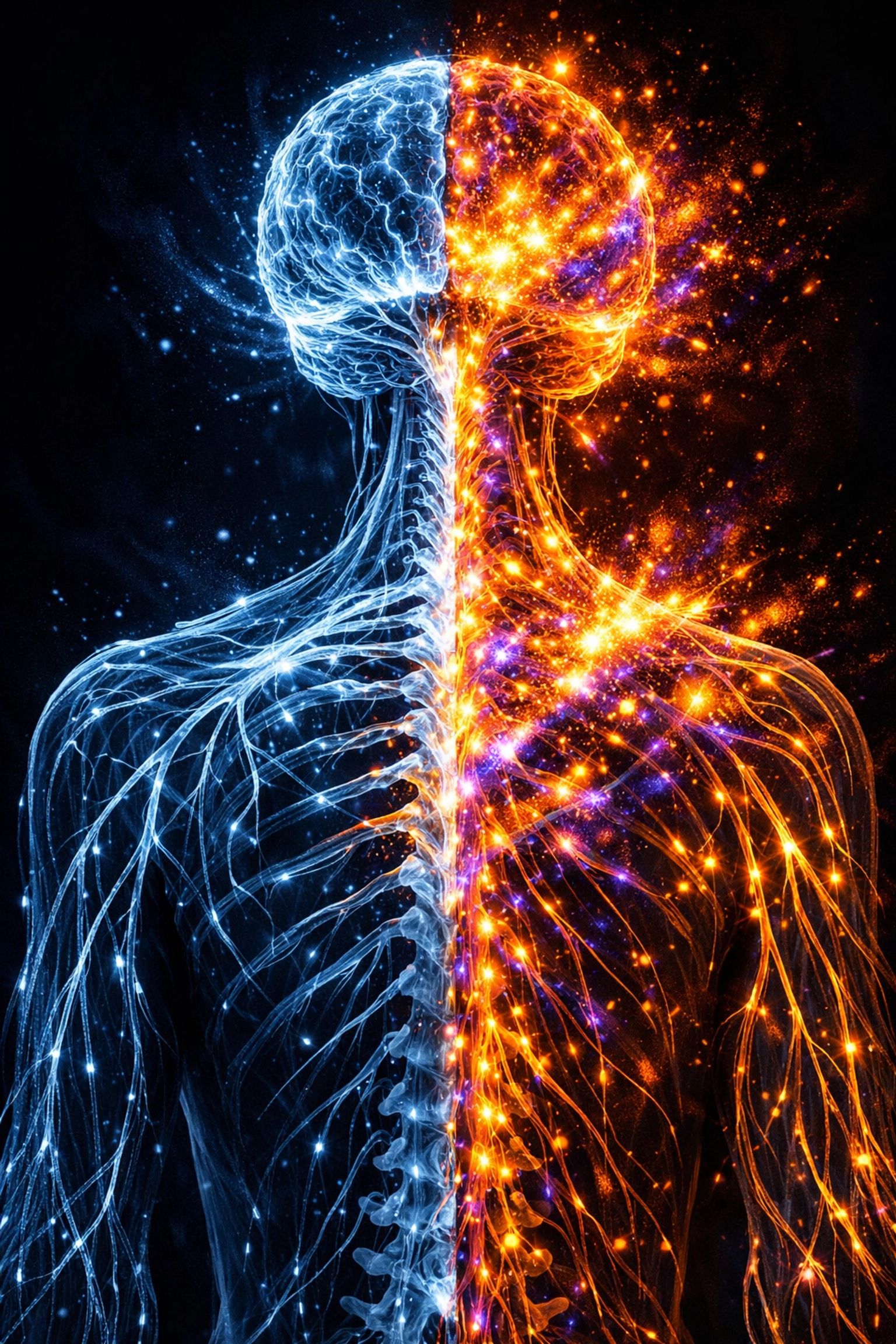 Vibrant nervous system visualization showing the transition into flow states for high performance.
