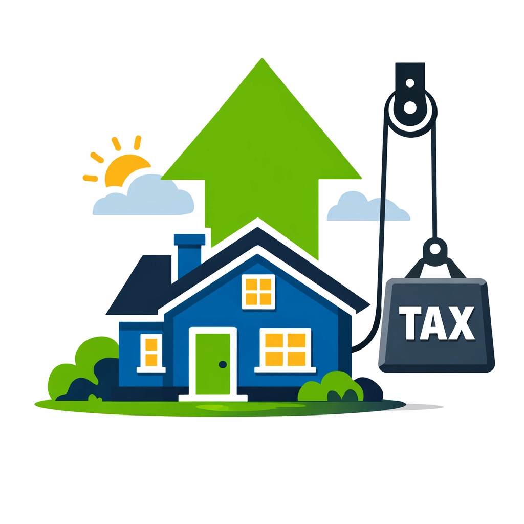 Suburban house icon with a lifting weight, representing the 2026 SALT deduction update for homeowners.