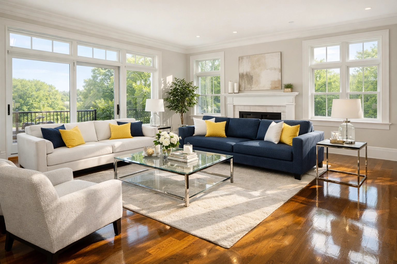 Sparkling hardwood floors in a sun-drenched Framingham home after a professional house cleaning.
