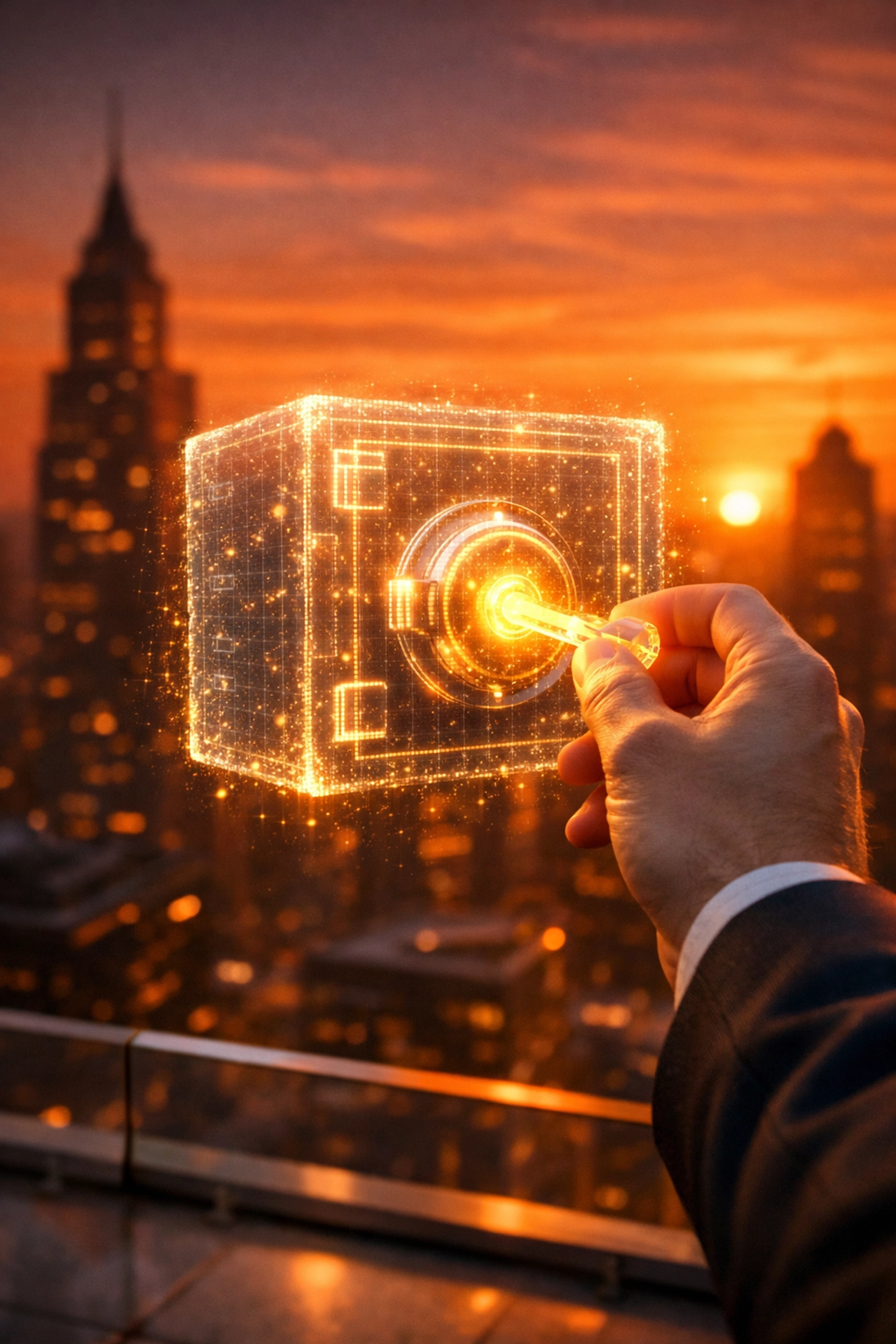 Merchant using a digital key to manage a self-custody crypto account, ensuring financial sovereignty.