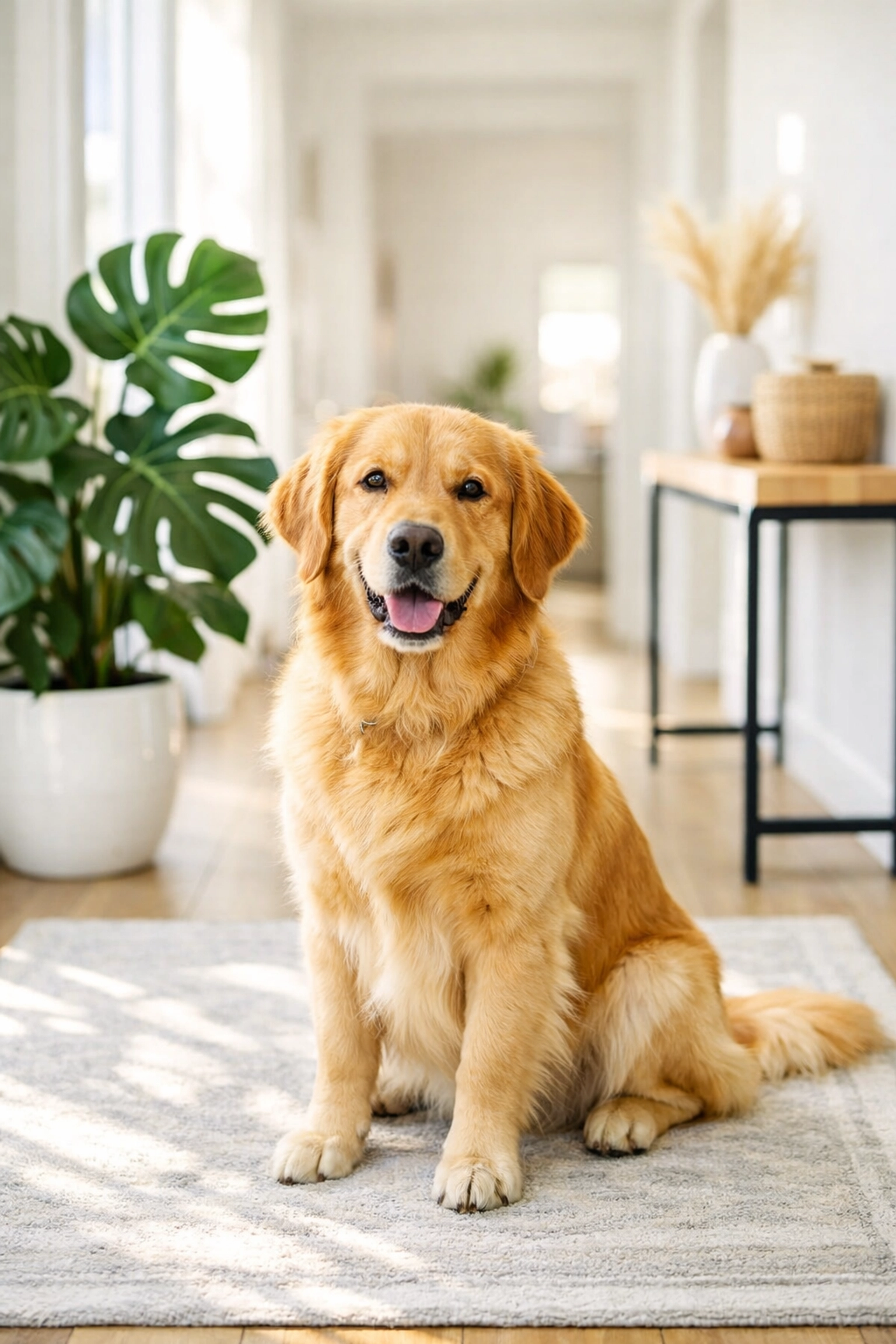 Dog in a sunlit rental home hallway showing pet-friendly Renters’ Rights Act compliance.