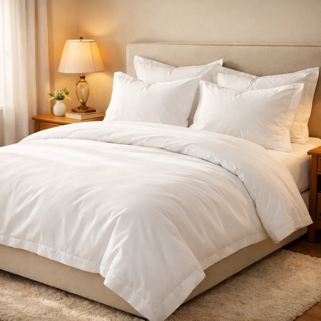 Hotel-quality bedroom with crisp white linens in luxury vacation rental property