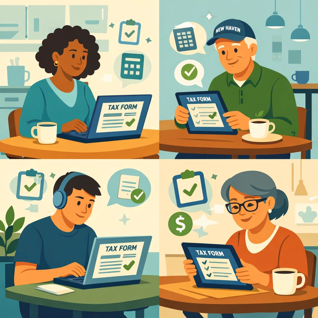 New Haven residents filing taxes online using free IRS software and mobile devices