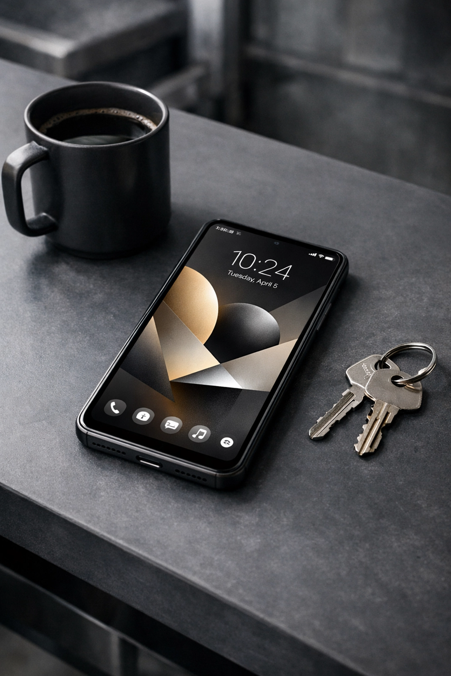 Smartphone on an industrial desk showing a custom mobile app interface for small business growth.