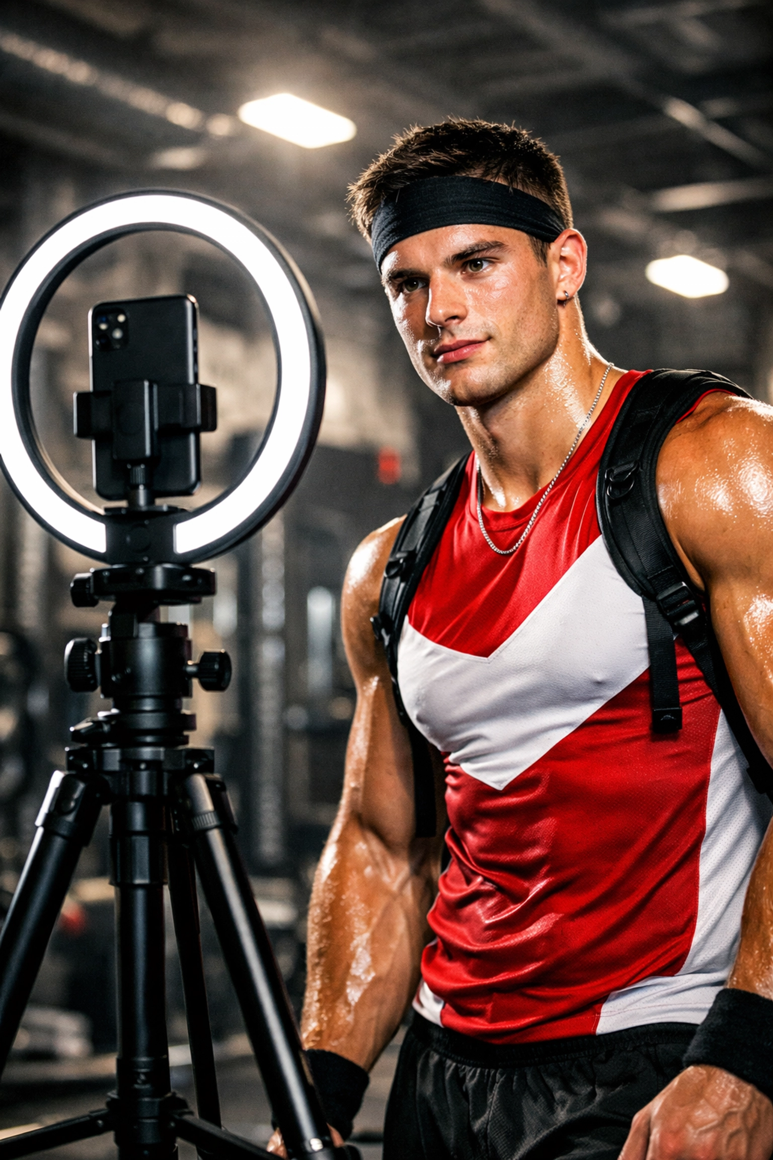 Collegiate NIL athlete filming professional digital marketing content for Name Image Likeness high-performance branding.