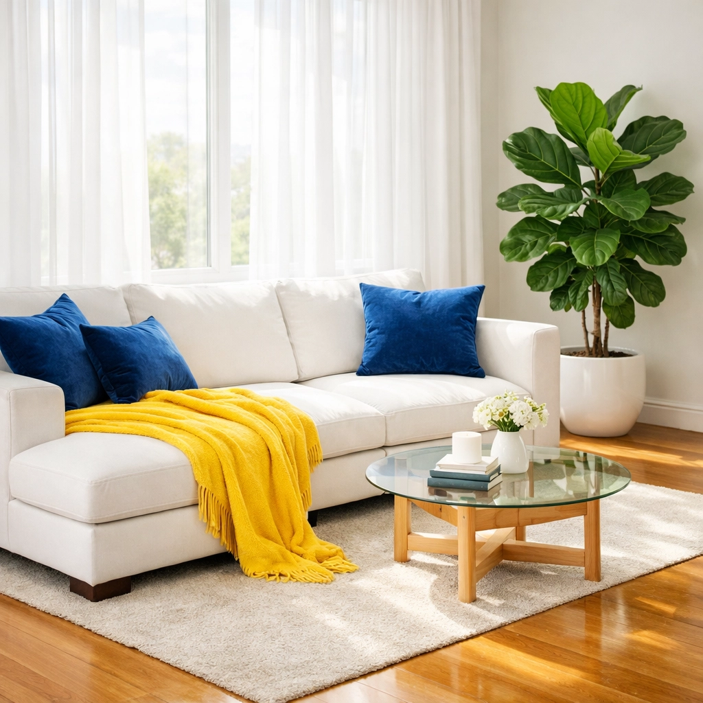 Sanitized Ashland living room with polished floors, ideal for families needing professional house cleaning.