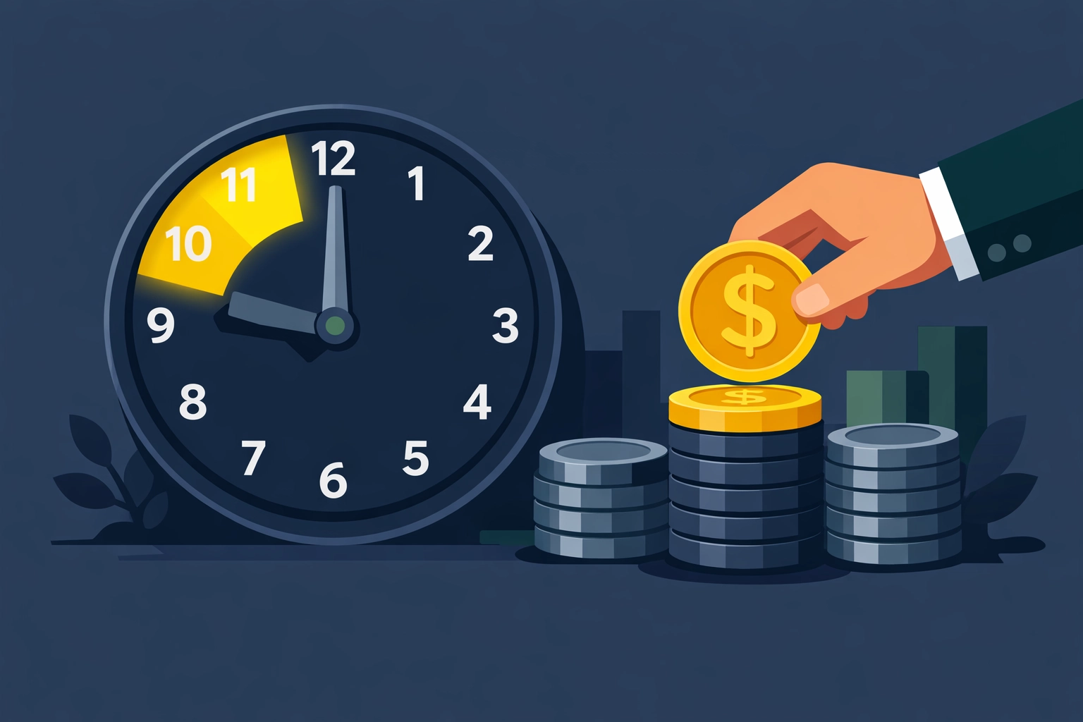 Illustration of overtime hours and coin stacking to maximize tax refund with 2026 tax planning moves.