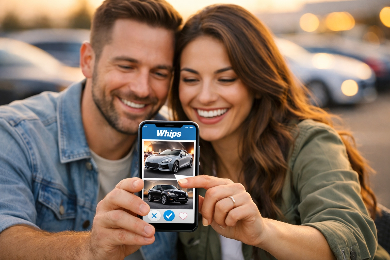 Couple excited while using Whips app to find their next car together