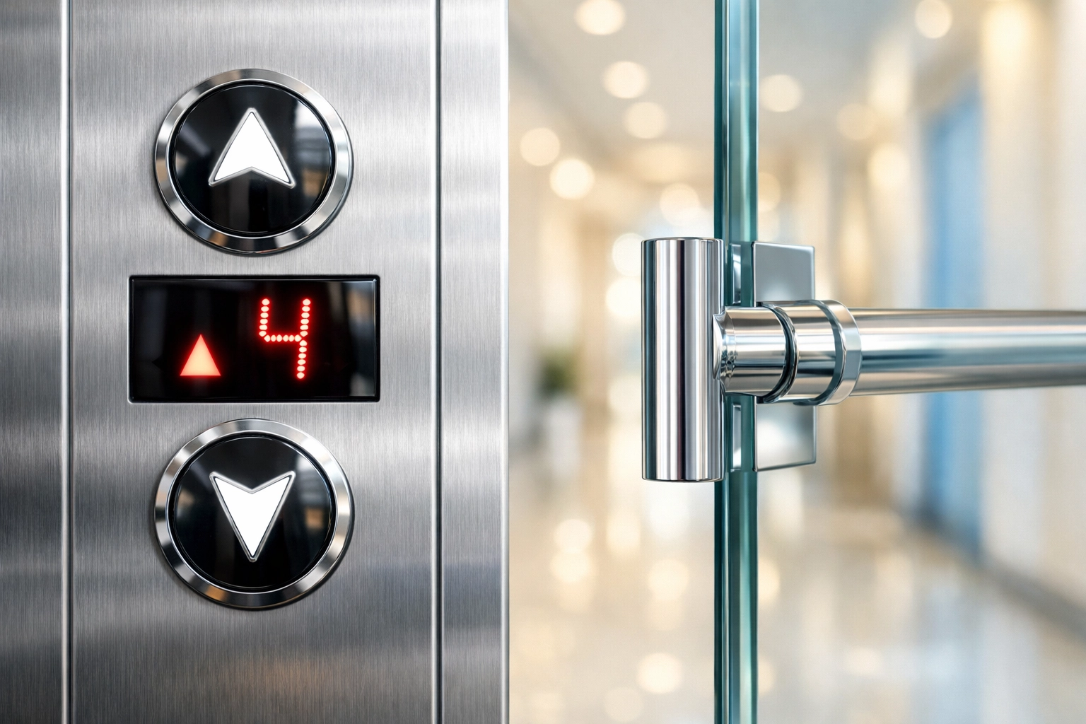 Sanitized elevator buttons and door handles in a North Andover office representing janitorial excellence.
