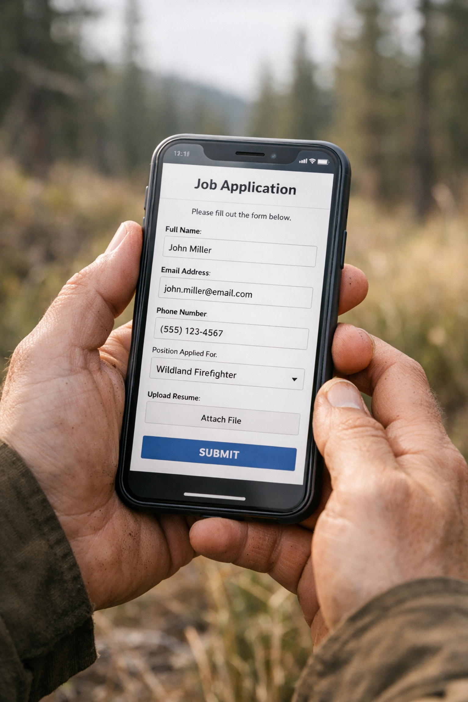 Mobile job application on smartphone for wildland fire service recruiting in the field