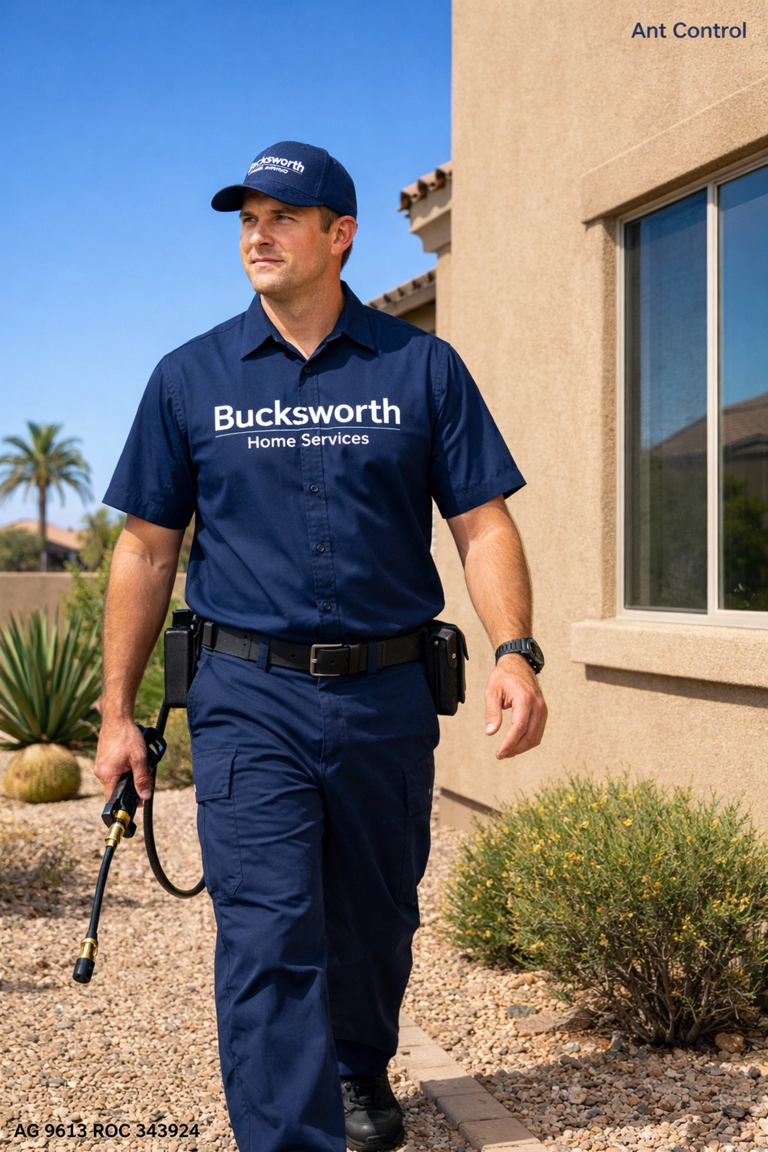 Bucksworth Home Services technician providing professional ant control in Litchfield Park AZ.
