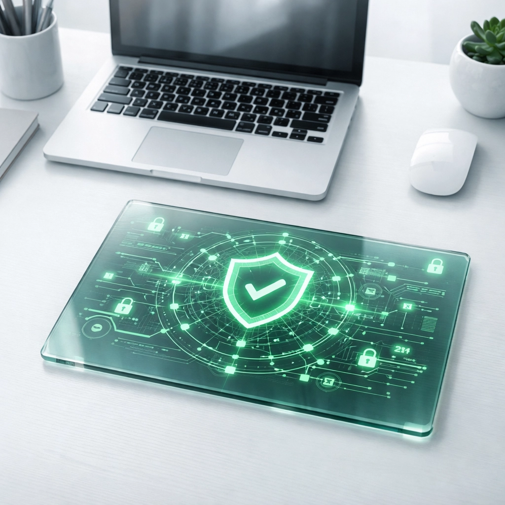 Digital tablet showing organized security data for a CMMC system security plan and IT support in Santa Barbara.