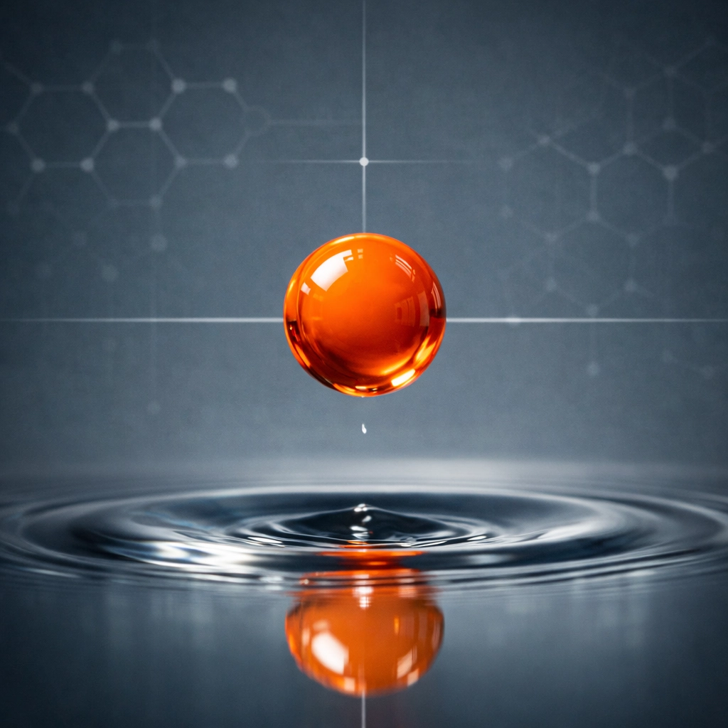 A precision orange droplet and molecular grid illustrating strategic ingredient formulation architecture.